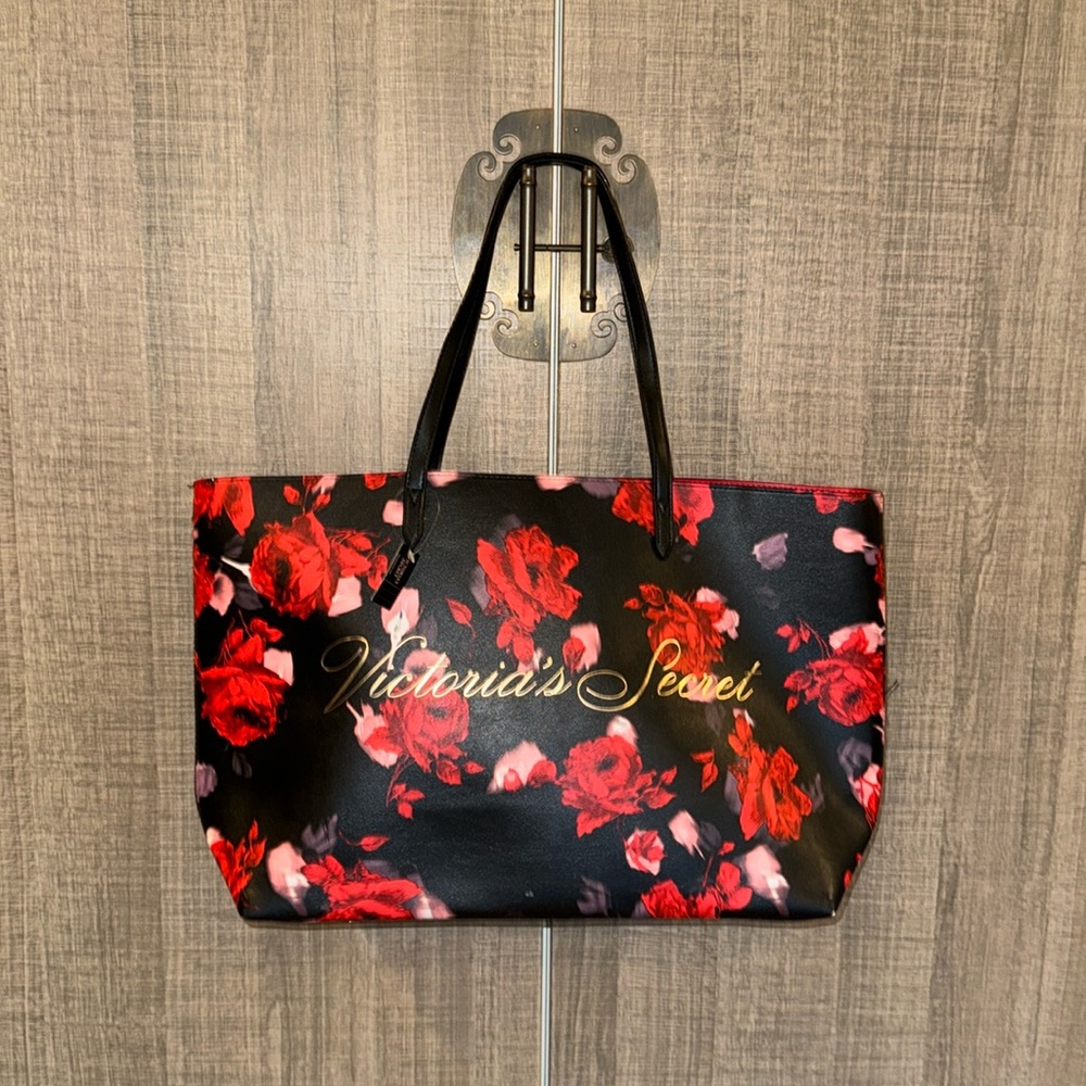 Victoria's Secret Black and Red Floral Tote